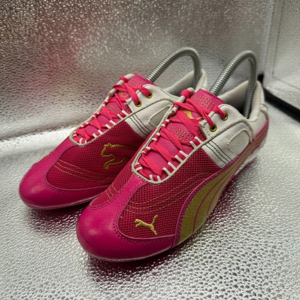 Size 6 Puma Eco Ortholite Pink Gold Womens Driving Athletic Shoes 355000-07